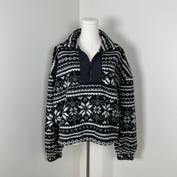 DSG Fair Isle Quarter Zip Fleece Pullover Womens L Black White Patterned - Picture 1 of 9